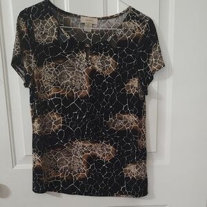 Elegant Women's Short Sleeve Top in Black and Brown